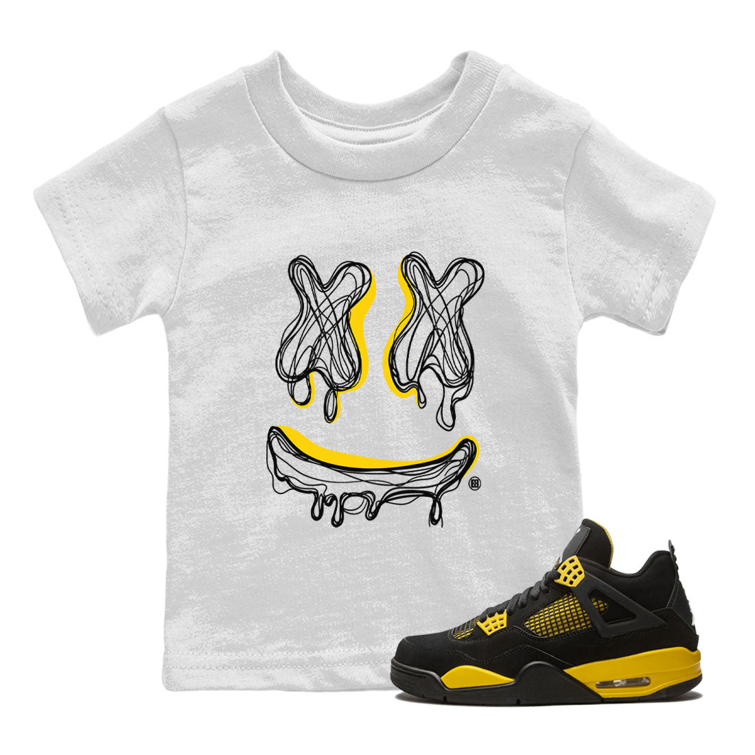 Air Jordan 4 Thunder shirt to match jordans Smile Doodle sneaker tees Air Jordan 4 Thunder SNRT sneaker release tees baby toddler White 1 cotton Shirt