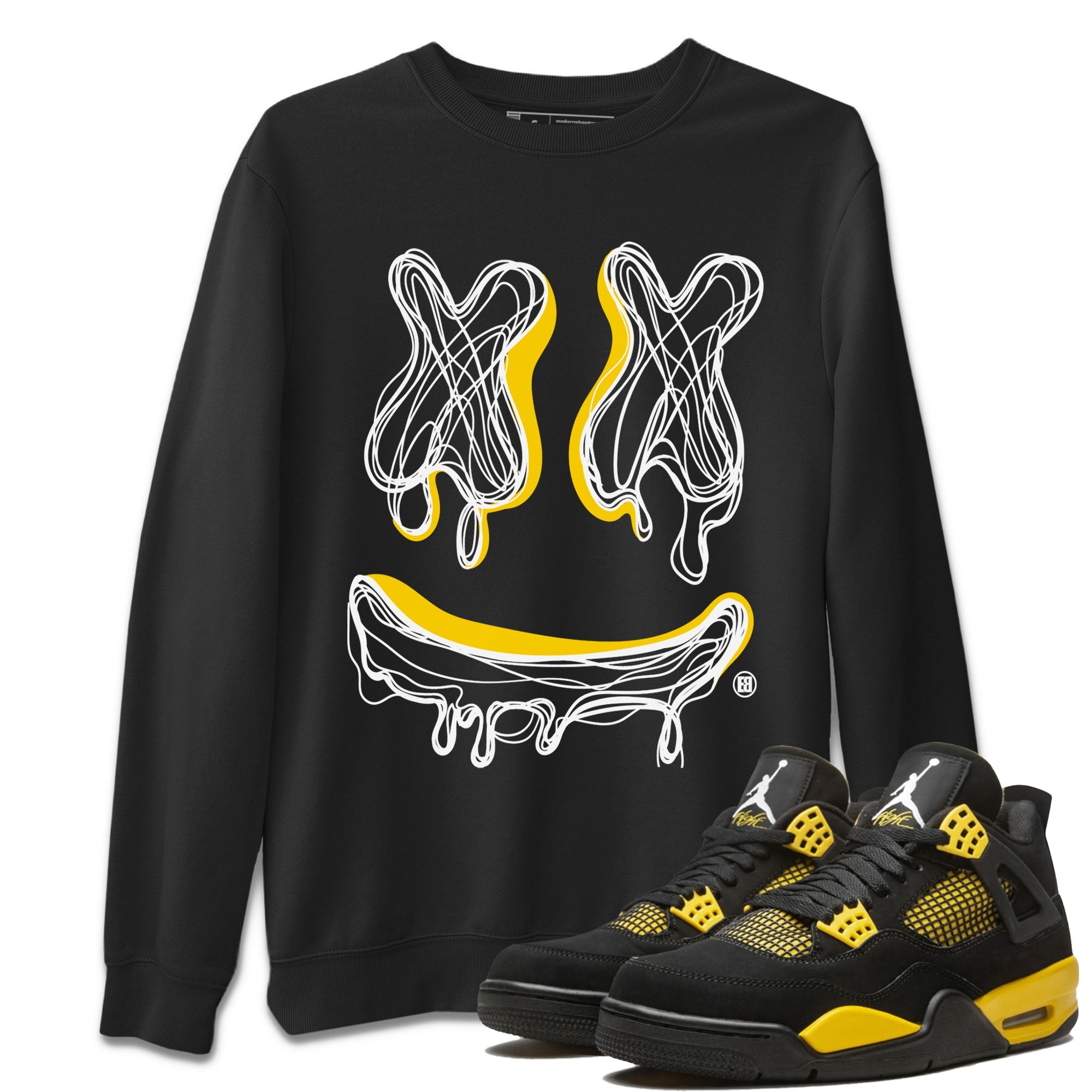 Air Jordan 4 Thunder shirt to match jordans Smile Doodle sneaker tees Air Jordan 4 Thunder SNRT Sneaker Release Tees unisex cotton Black 1 crew neck shirt
