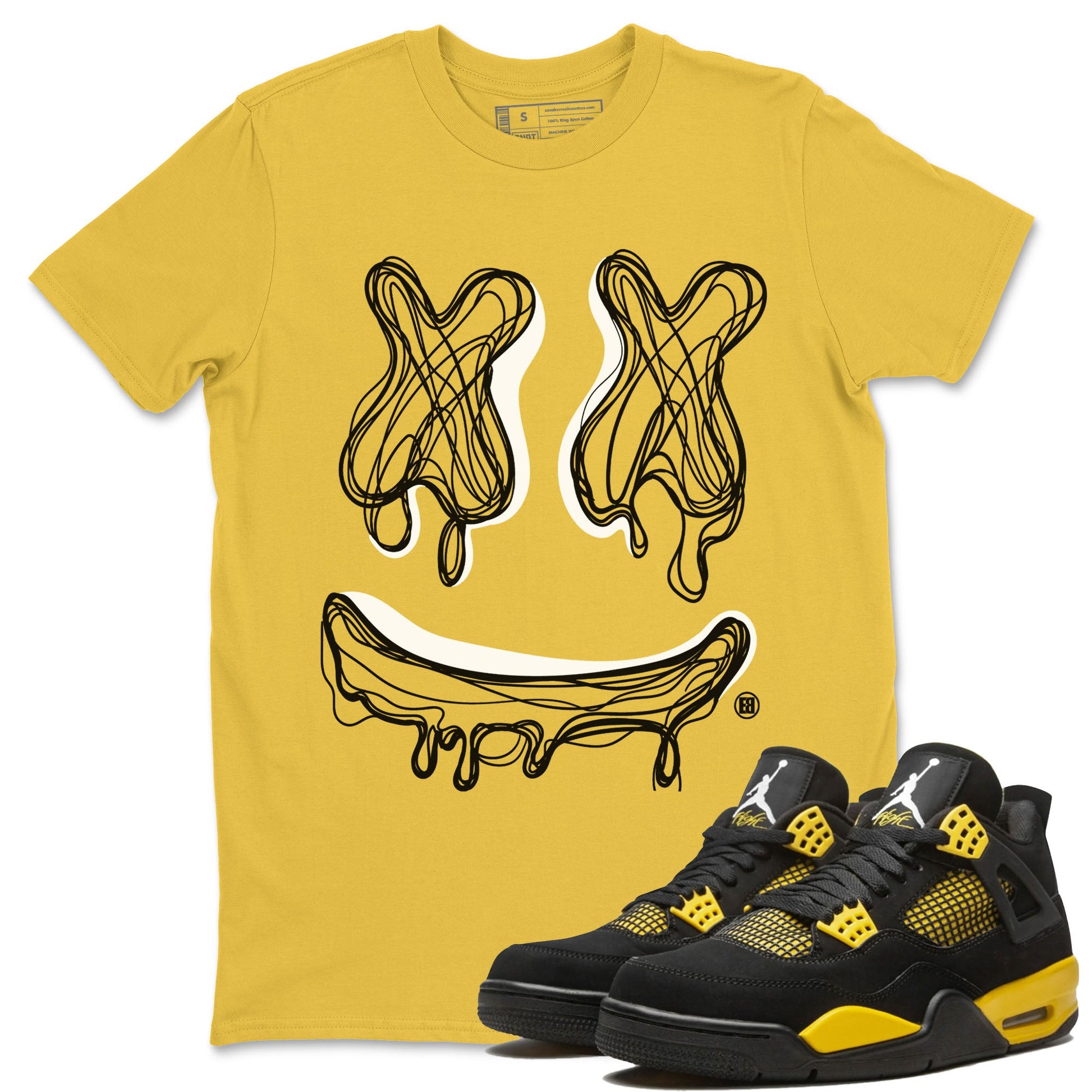 Air Jordan 4 Thunder shirt to match jordans Smile Doodle sneaker tees Air Jordan 4 Thunder SNRT Sneaker Release Tees unisex cotton Daisy 1 crew neck shirt