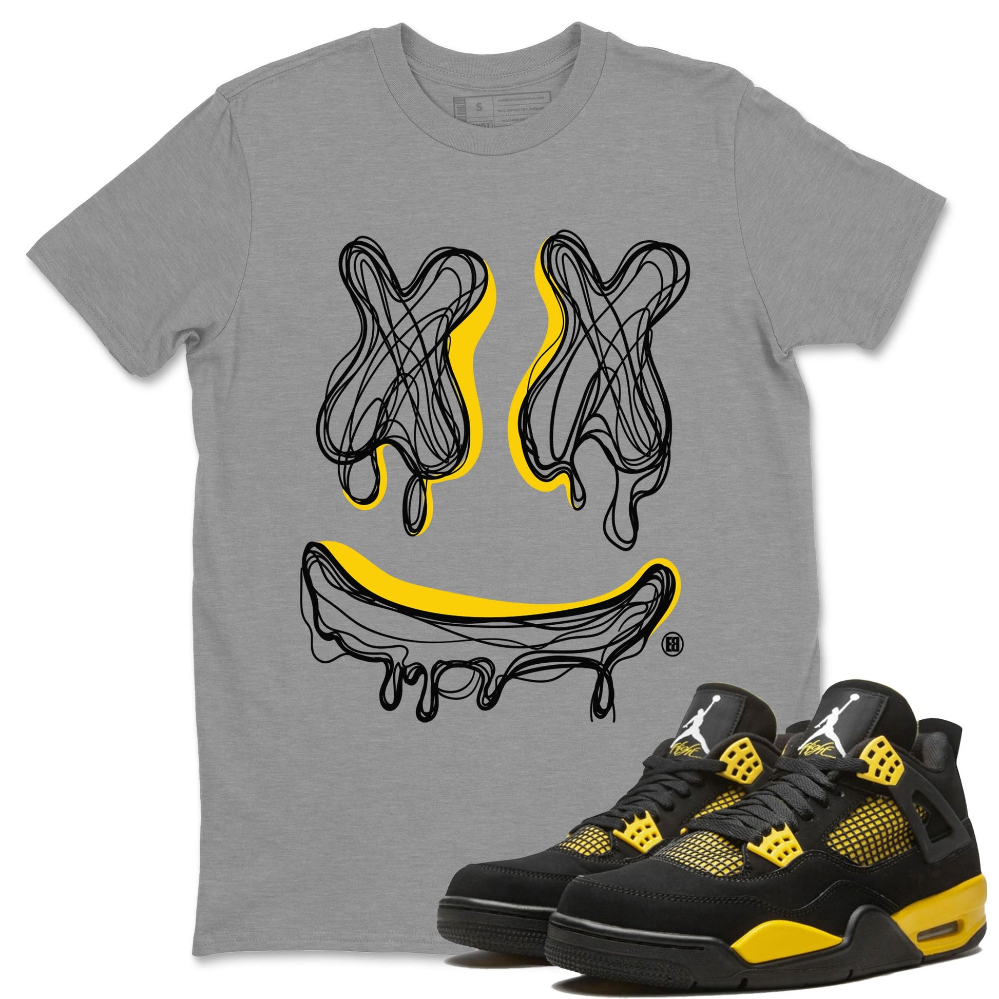 Air Jordan 4 Thunder shirt to match jordans Smile Doodle sneaker tees Air Jordan 4 Thunder SNRT Sneaker Release Tees unisex cotton Heather Grey 1 crew neck shirt