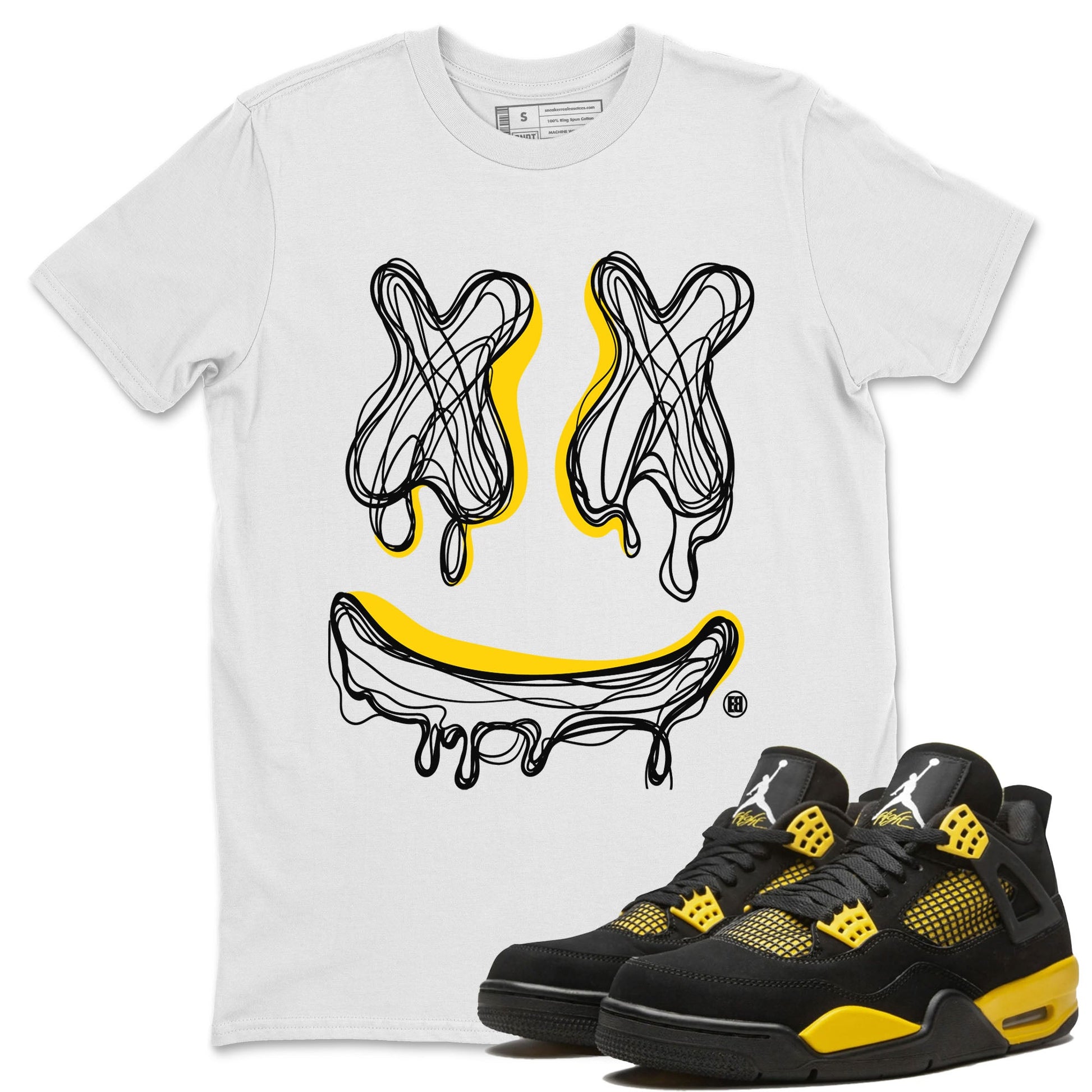 Air Jordan 4 Thunder shirt to match jordans Smile Doodle sneaker tees Air Jordan 4 Thunder SNRT Sneaker Release Tees unisex cotton White 1 crew neck shirt
