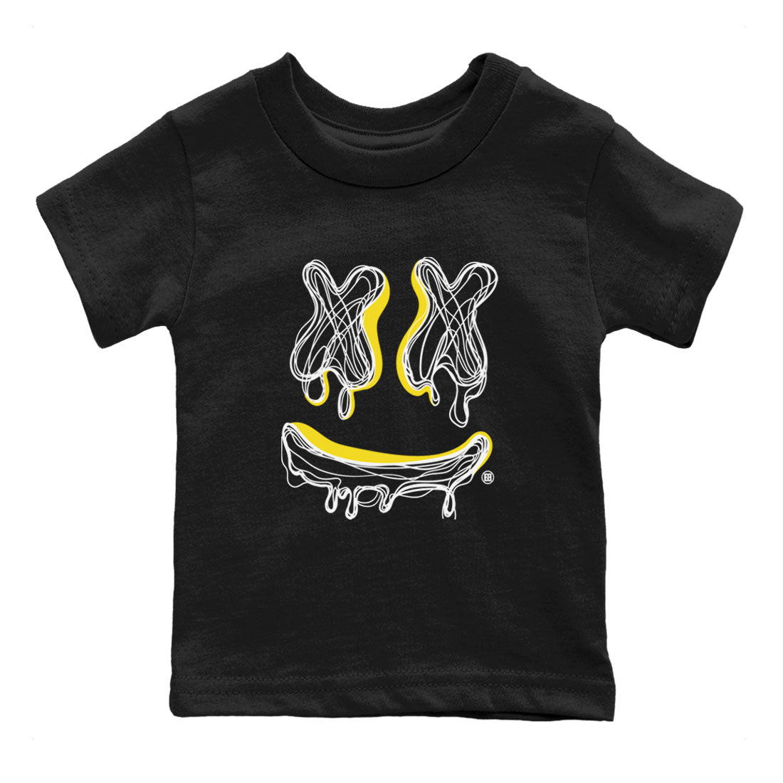 Air Jordan 4 Vivid Sulfur shirt to match jordans Smile Doodle sneaker tees Air Jordan 4 Vivid Sulfur SNRT sneaker release tees baby toddler Black 2 cotton Shirt