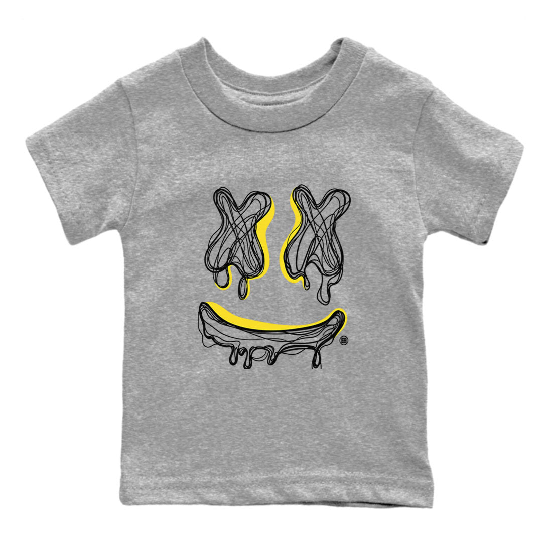 Air Jordan 4 Vivid Sulfur shirt to match jordans Smile Doodle sneaker tees Air Jordan 4 Vivid Sulfur SNRT sneaker release tees baby toddler Heather Grey 2 cotton Shirt