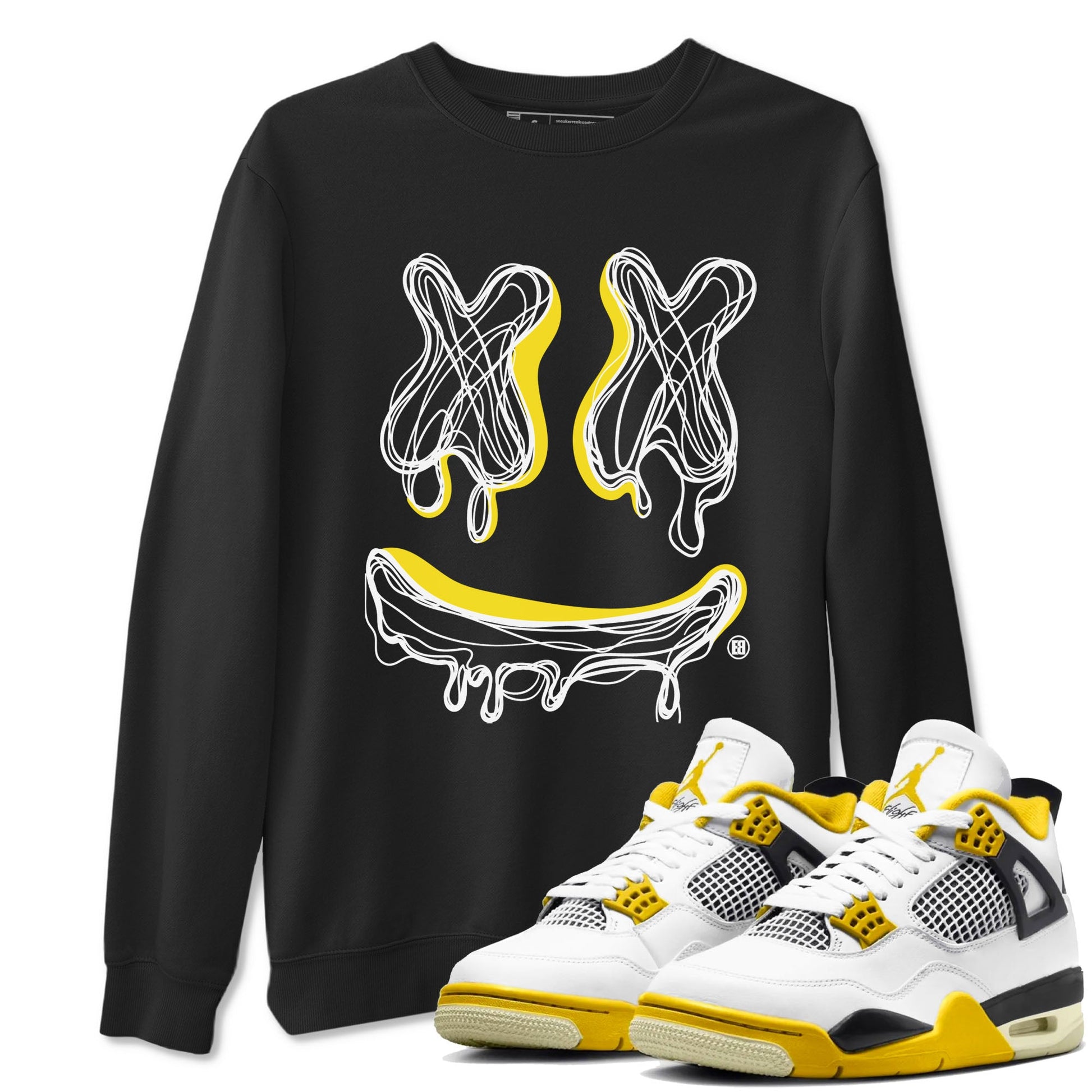 Air Jordan 4 Vivid Sulfur shirt to match jordans Smile Doodle sneaker tees Air Jordan 4 Vivid Sulfur SNRT Sneaker Release Tees unisex cotton Black 1 crew neck shirt