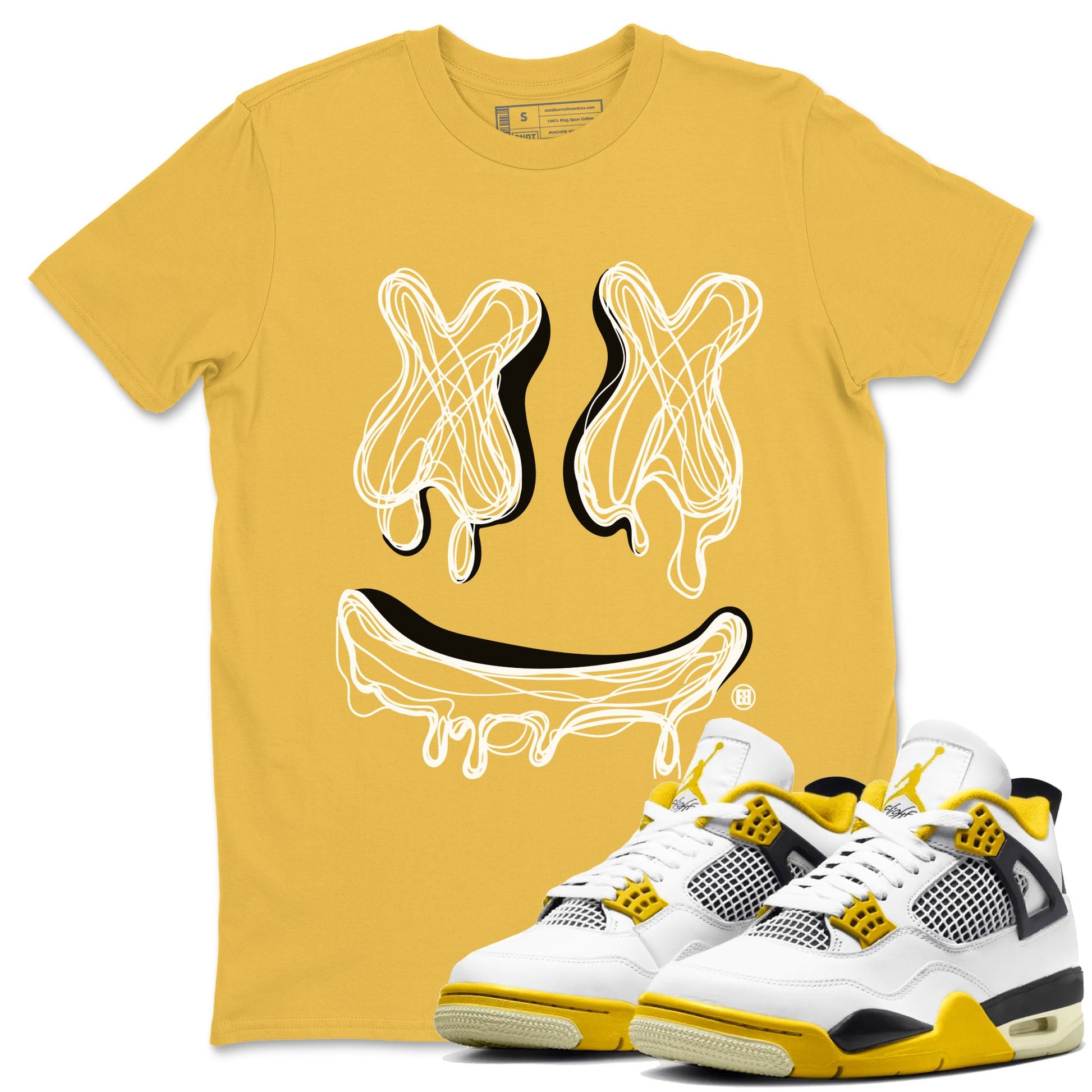 Air Jordan 4 Vivid Sulfur shirt to match jordans Smile Doodle sneaker tees Air Jordan 4 Vivid Sulfur SNRT Sneaker Release Tees unisex cotton Daisy 1 crew neck shirt