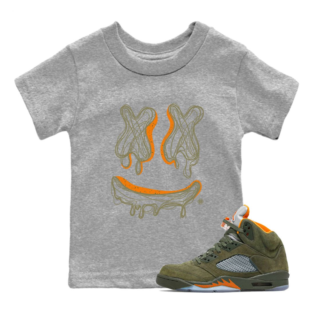 Air Jordan 5 Olive shirt to match jordans Smile Doodle sneaker tees Air Jordan 5 Olive SNRT sneaker release tees baby toddler Heather Grey 1 cotton Shirt