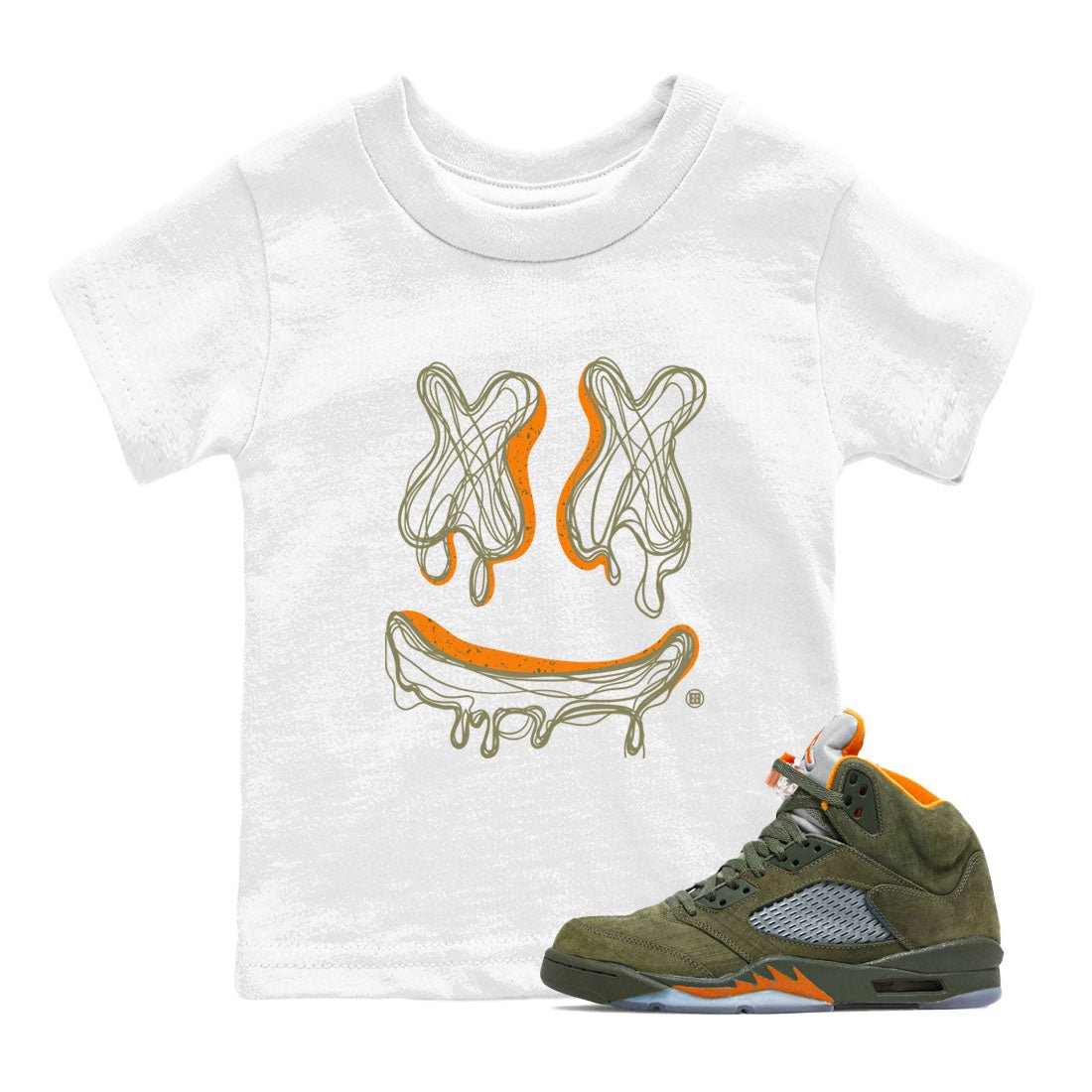 Air Jordan 5 Olive shirt to match jordans Smile Doodle sneaker tees Air Jordan 5 Olive SNRT sneaker release tees baby toddler White 1 cotton Shirt