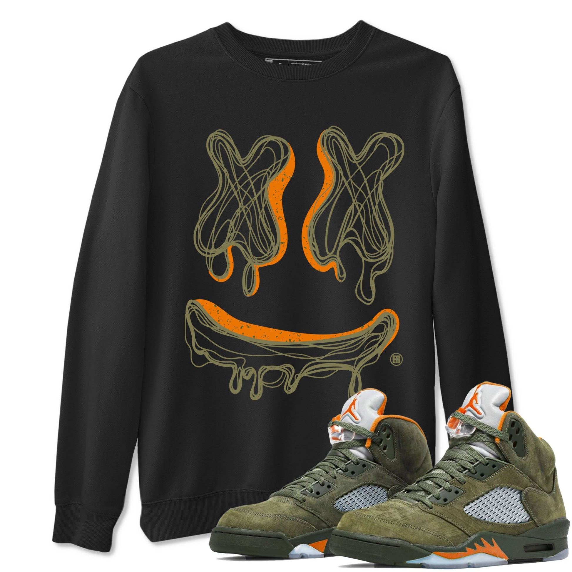 Air Jordan 5 Olive shirt to match jordans Smile Doodle sneaker tees Air Jordan 5 Olive SNRT Sneaker Release Tees unisex cotton Black 1 crew neck shirt