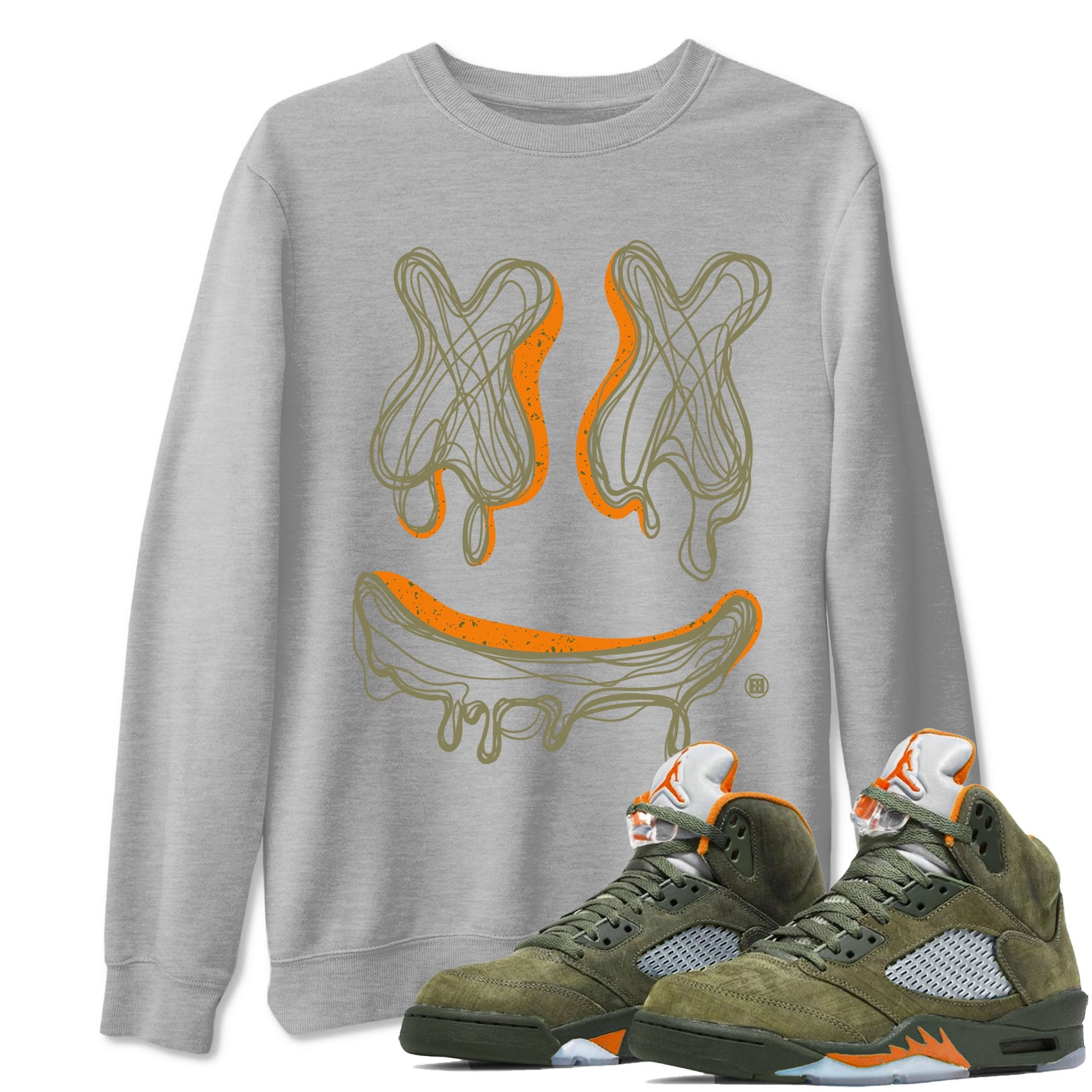 Air Jordan 5 Olive shirt to match jordans Smile Doodle sneaker tees Air Jordan 5 Olive SNRT Sneaker Release Tees unisex cotton Heather Grey 1 crew neck shirt