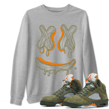 Air Jordan 5 Olive shirt to match jordans Smile Doodle sneaker tees Air Jordan 5 Olive SNRT Sneaker Release Tees unisex cotton Heather Grey 1 crew neck shirt