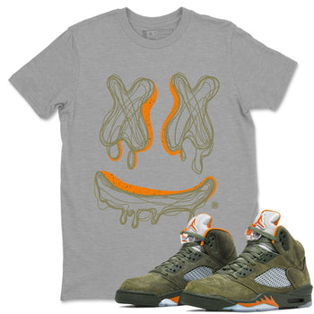 Air Jordan 5 Olive shirt to match jordans Smile Doodle sneaker tees Air Jordan 5 Olive SNRT Sneaker Release Tees unisex cotton Heather Grey 1 crew neck shirt