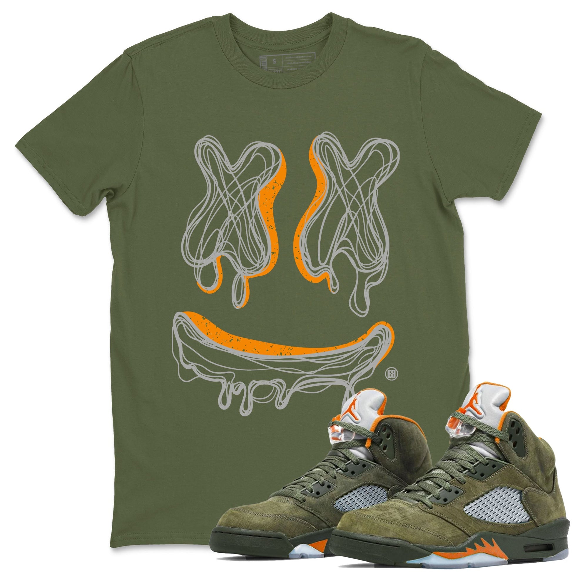 Air Jordan 5 Olive shirt to match jordans Smile Doodle sneaker tees Air Jordan 5 Olive SNRT Sneaker Release Tees unisex cotton Military Green 1 crew neck shirt