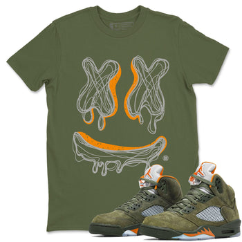 Air Jordan 5 Olive shirt to match jordans Smile Doodle sneaker tees Air Jordan 5 Olive SNRT Sneaker Release Tees unisex cotton Military Green 1 crew neck shirt