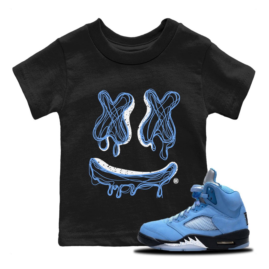 Air Jordan 5 UNC shirt to match jordans Smile Doodle sneaker tees Air Jordan 5 UNC SNRT sneaker release tees baby toddler Black 1 cotton Shirt