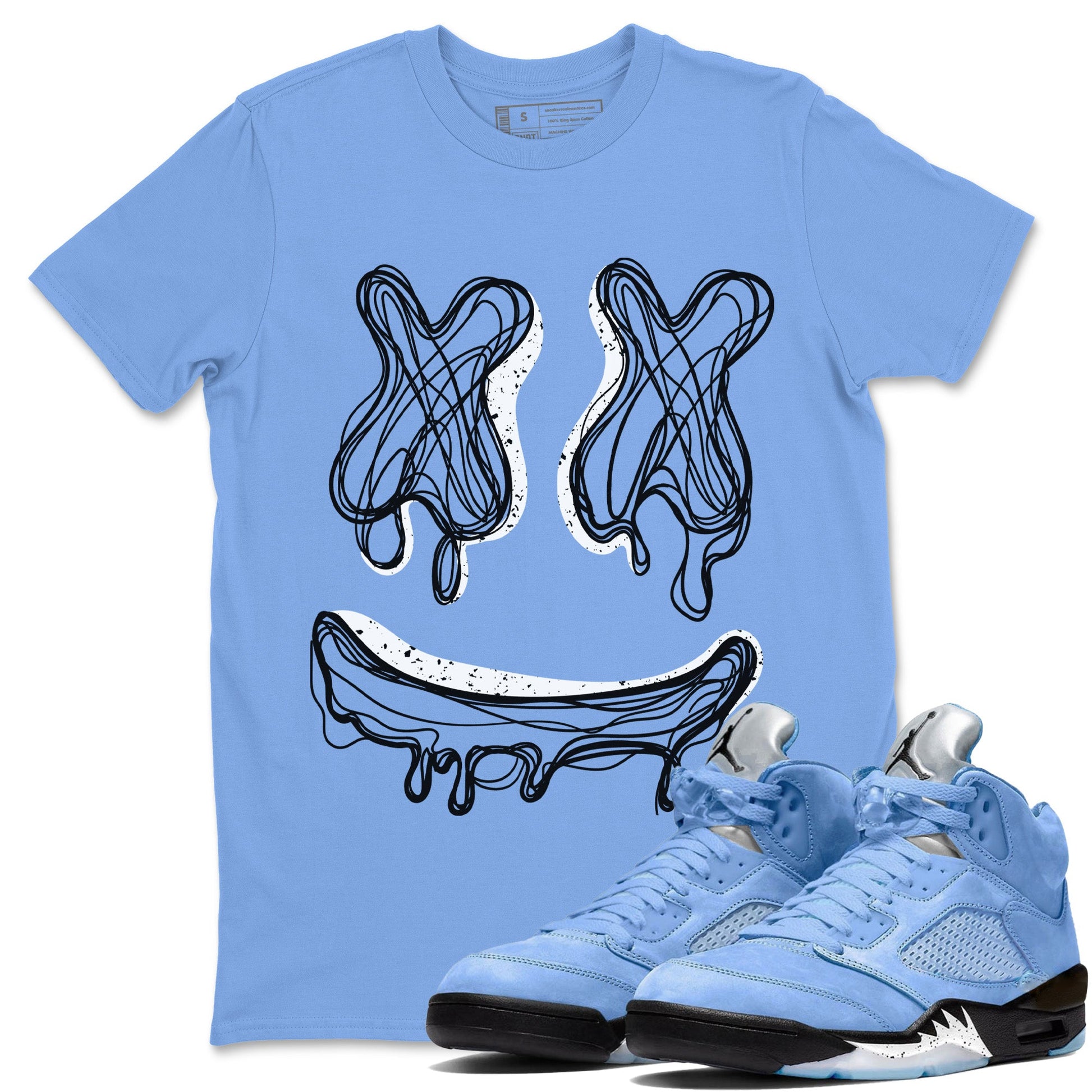 Air Jordan 5 UNC shirt to match jordans Smile Doodle sneaker tees Air Jordan 5 UNC SNRT Sneaker Release Tees unisex cotton Carolina Blue 1 crew neck shirt