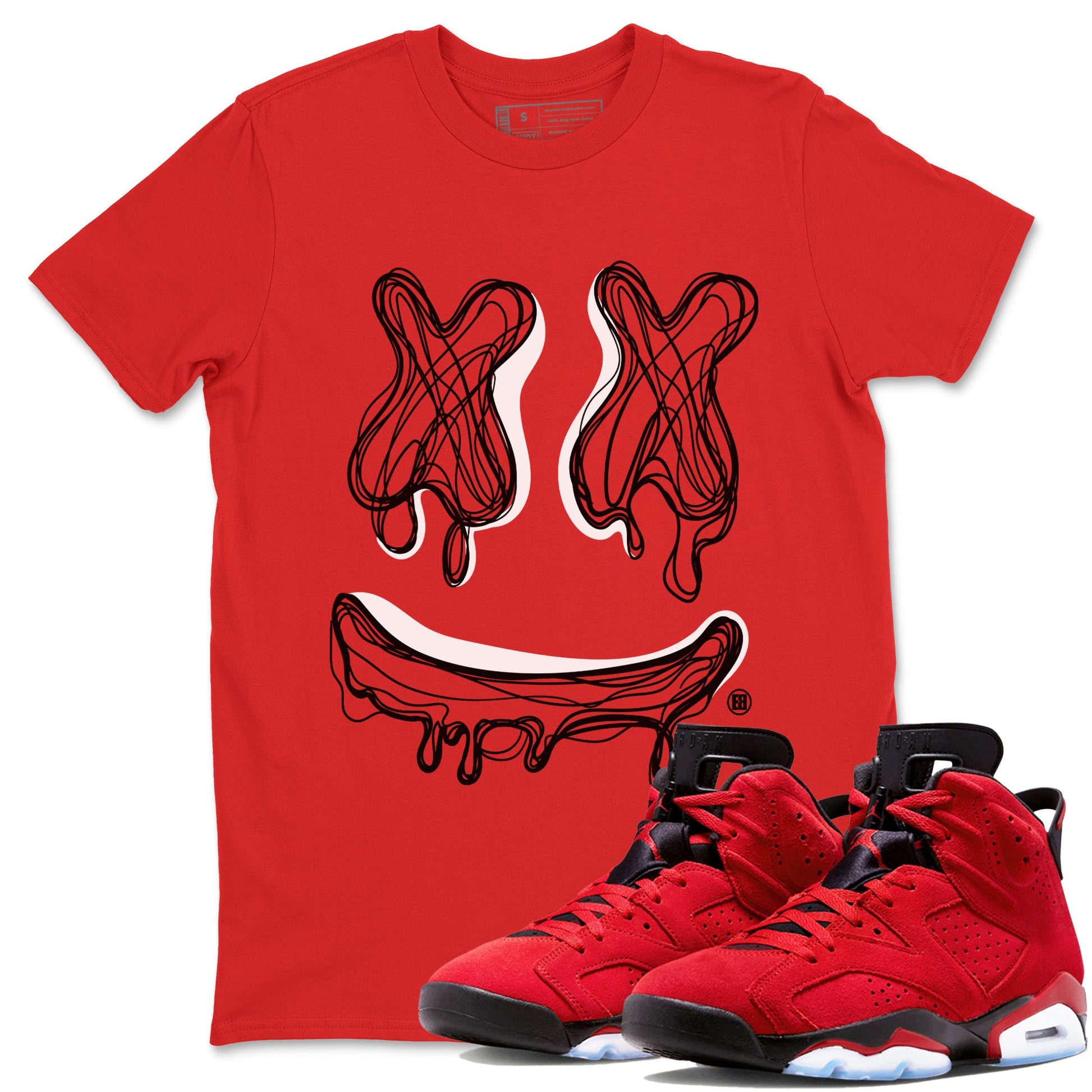 Air Jordan 6 Toro Bravo shirt to match jordans Smile Doodle sneaker tees Air Jordan 6 Toro Bravo SNRT Sneaker Release Tees unisex cotton Red 1 crew neck shirt