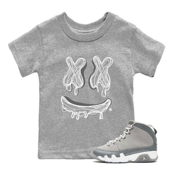 9s Cool Grey best t shirts to wear with jordans Smile Doodle sneaker match tees Air Jordan 9 Retro Cool Grey match shoes to clothes SNRT Sneaker Tees Youth Baby Heather Grey 1 tee