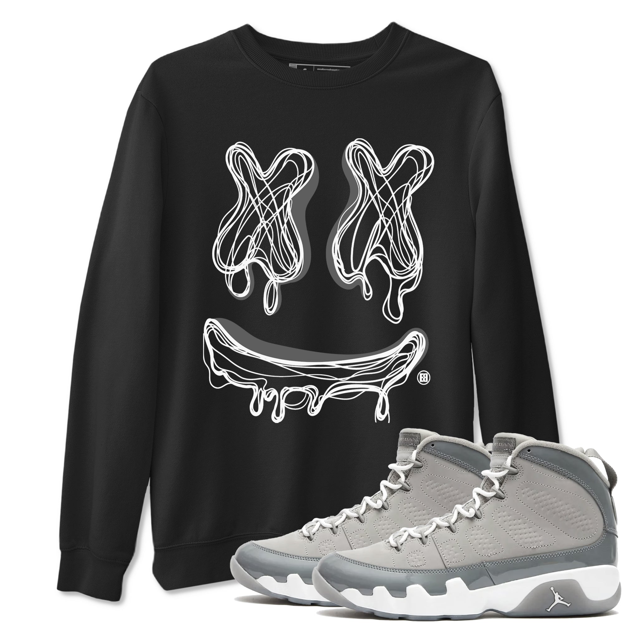 9s Cool Grey best t shirts to wear with jordans Smile Doodle sneaker match tees Air Jordan 9 Retro Cool Grey match shoes to clothes SNRT Sneaker Tees unisex cotton Black 1 shirts