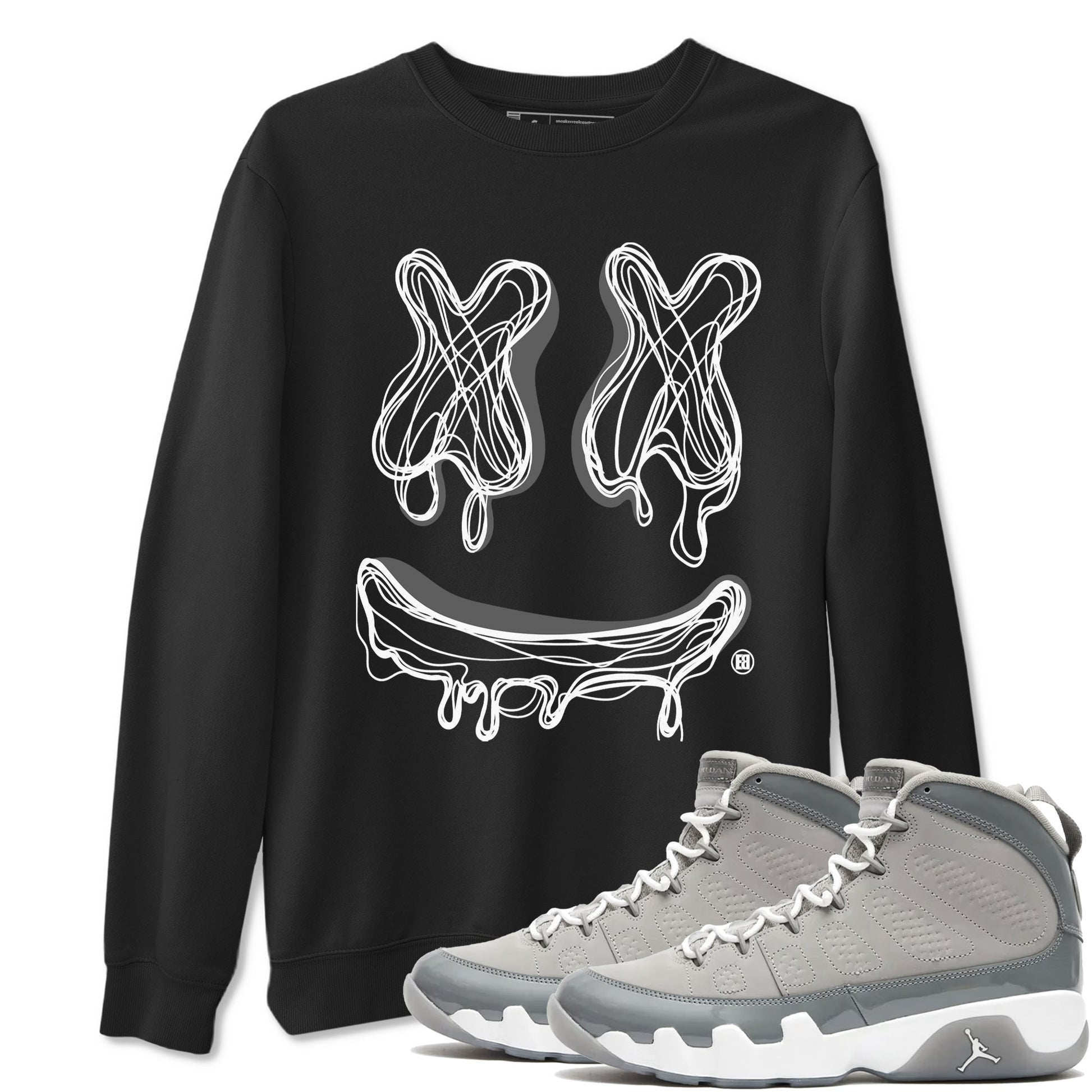 9s Cool Grey best t shirts to wear with jordans Smile Doodle sneaker match tees Air Jordan 9 Retro Cool Grey match shoes to clothes SNRT Sneaker Tees unisex cotton Black 1 shirts