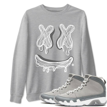 9s Cool Grey best t shirts to wear with jordans Smile Doodle sneaker match tees Air Jordan 9 Retro Cool Grey match shoes to clothes SNRT Sneaker Tees unisex cotton Heather Grey 1 shirts