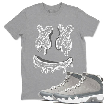 9s Cool Grey best t shirts to wear with jordans Smile Doodle sneaker match tees Air Jordan 9 Retro Cool Grey match shoes to clothes SNRT Sneaker Tees unisex cotton Heather Grey 1 shirts