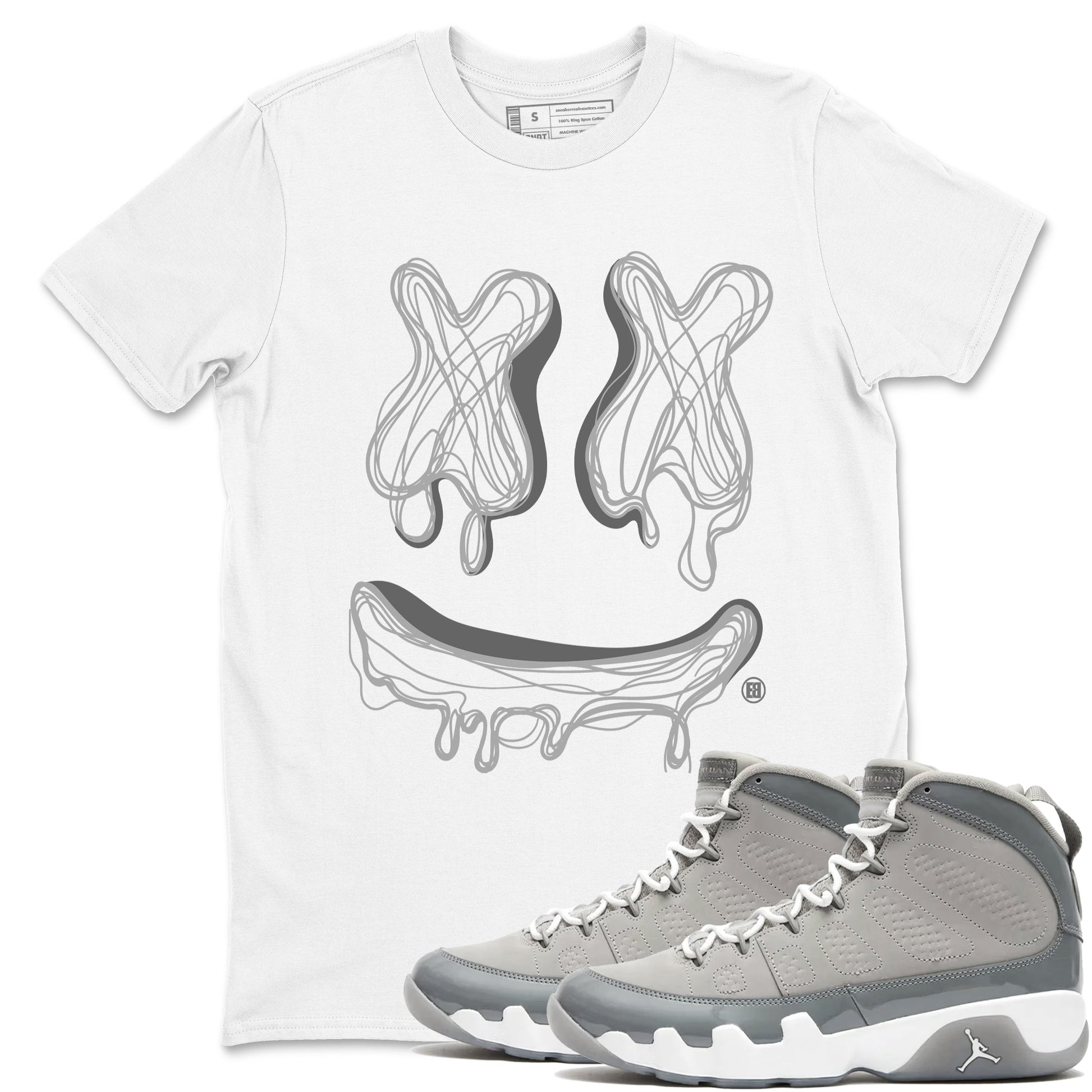 9s Cool Grey best t shirts to wear with jordans Smile Doodle sneaker match tees Air Jordan 9 Retro Cool Grey match shoes to clothes SNRT Sneaker Tees unisex cotton White 1 shirts