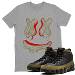 9s Olive shirts to match jordans Smile Doodle sneaker match tees Air Jordan 9 Olive match shoes to clothes SNRT Sneaker Tees unisex cotton Heather Grey 1 shirts