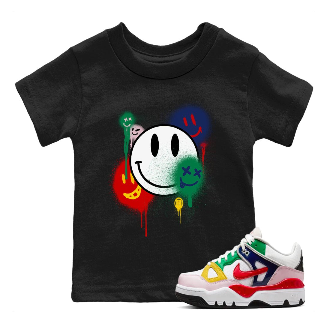 AF 3 Nigo shirtsto match jordans Smile Painting sneaker match tees Air Force 3 Low x Nigo Blue Void and Tour Yellow match shoes to clothes SNRT Sneaker Tees Youth Baby Black 1 tee