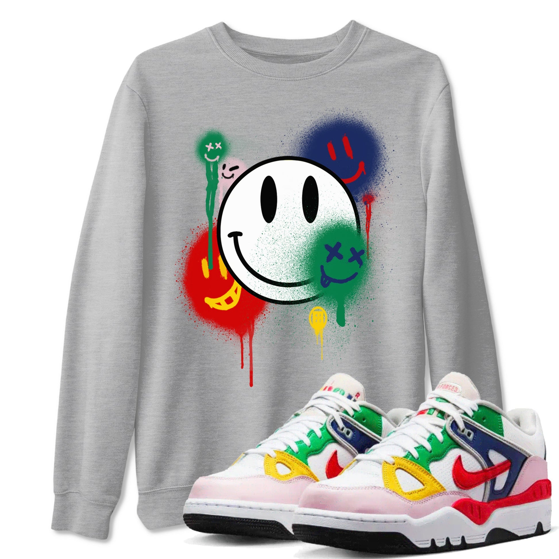 AF 3 Nigo shirtsto match jordans Smile Painting sneaker match tees Air Force 3 Low x Nigo Blue Void and Tour Yellow match shoes to clothes SNRT Sneaker Tees unisex cotton Heather Grey 1 shirts