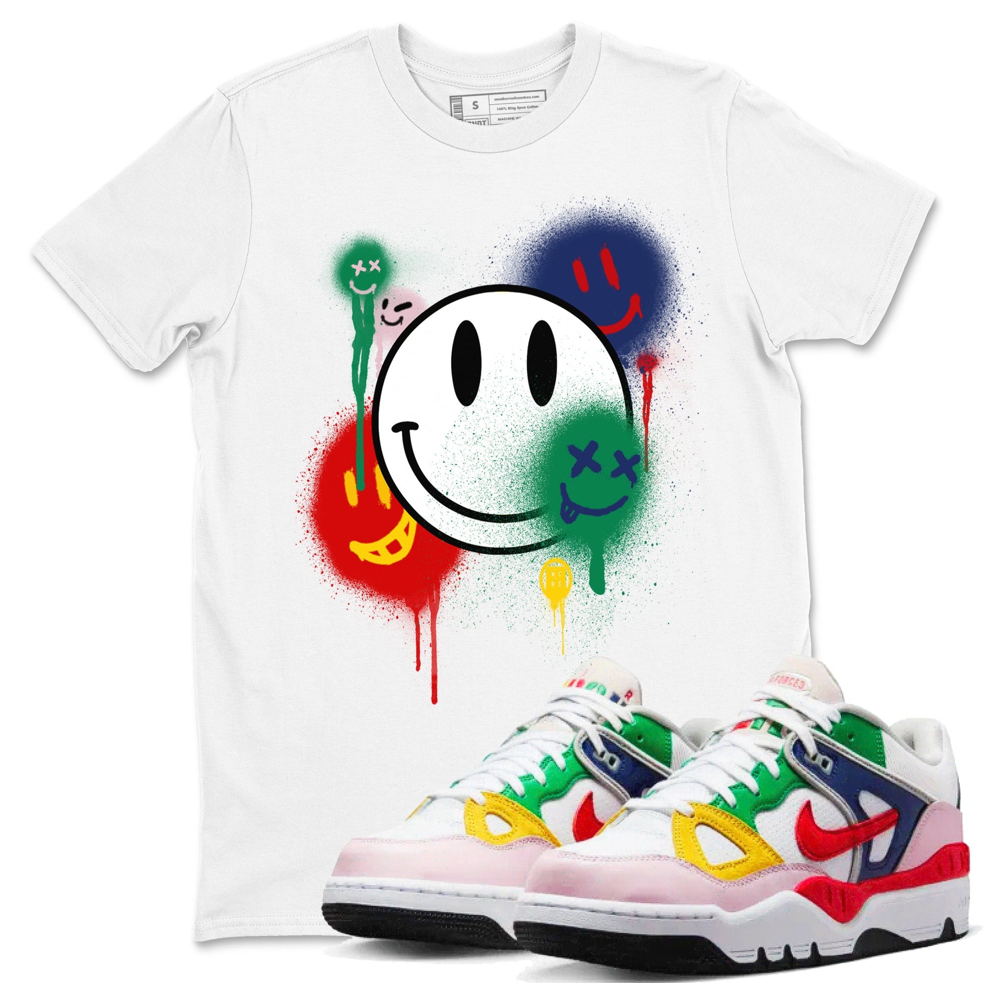 AF 3 Nigo shirtsto match jordans Smile Painting sneaker match tees Air Force 3 Low x Nigo Blue Void and Tour Yellow match shoes to clothes SNRT Sneaker Tees unisex cotton White 1 shirts