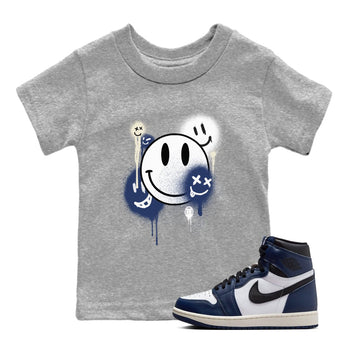 1s Midnight Navy shirts to match jordans Smile Painting sneaker match tees Air Jordan 1 Midnight Navy match shoes to clothes SNRT Sneaker Tees Youth Baby Heather Grey 1 tee