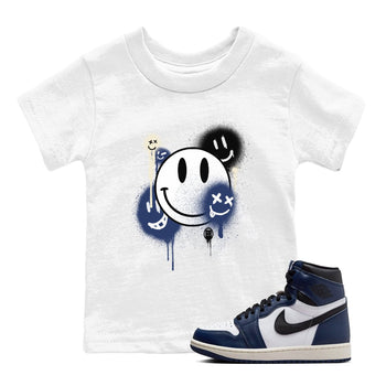 1s Midnight Navy shirts to match jordans Smile Painting sneaker match tees Air Jordan 1 Midnight Navy match shoes to clothes SNRT Sneaker Tees Youth Baby White 1 tee