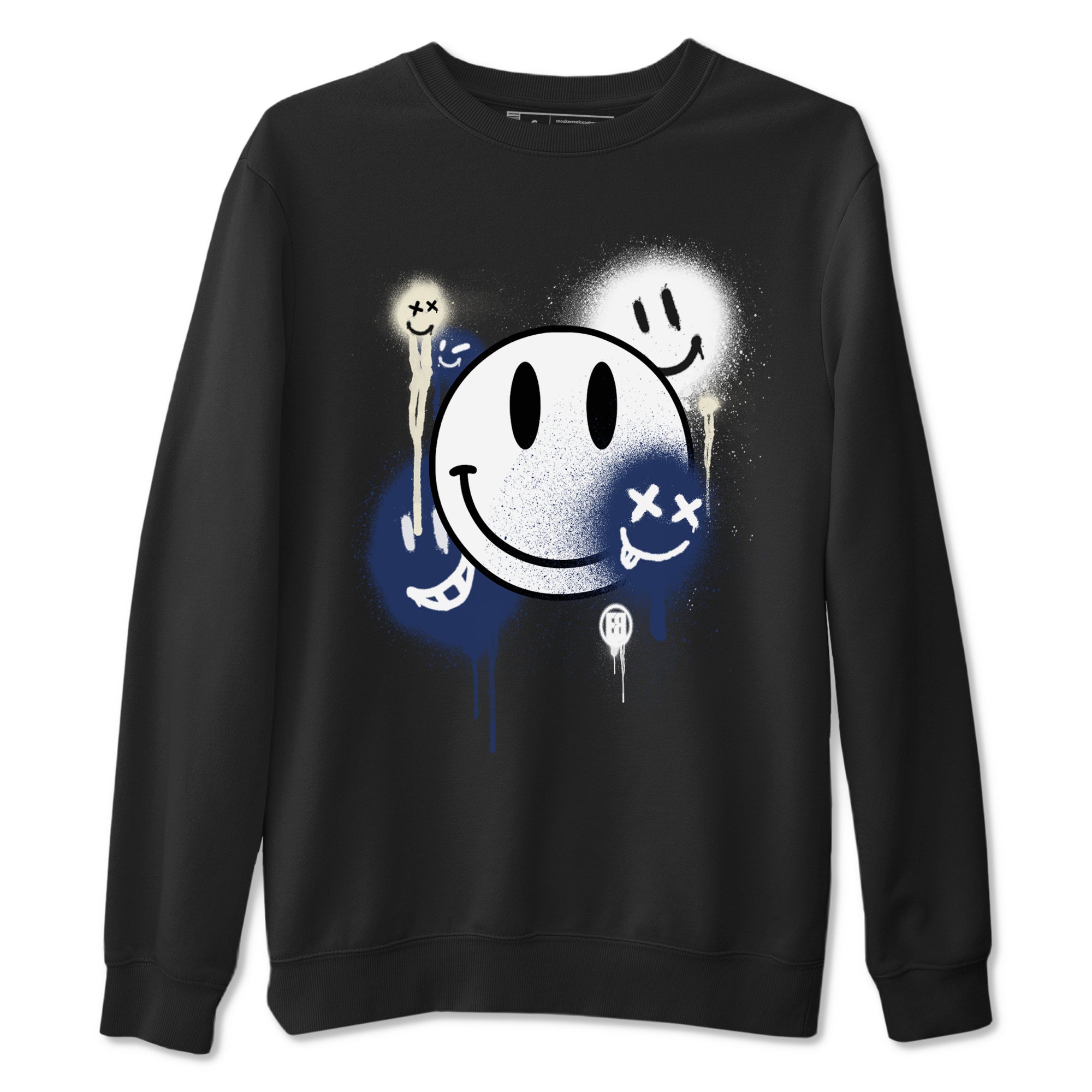 1s Midnight Navy shirts to match jordans Smile Painting sneaker match tees Air Jordan 1 Midnight Navy match shoes to clothes SNRT Sneaker Tees unisex cotton Black 2 shirts