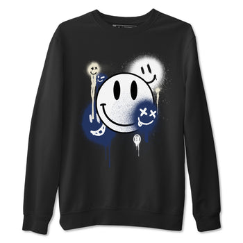 1s Midnight Navy shirts to match jordans Smile Painting sneaker match tees Air Jordan 1 Midnight Navy match shoes to clothes SNRT Sneaker Tees unisex cotton Black 2 shirts