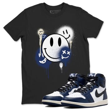 1s Midnight Navy shirts to match jordans Smile Painting sneaker match tees Air Jordan 1 Midnight Navy match shoes to clothes SNRT Sneaker Tees unisex cotton Black 1 shirts