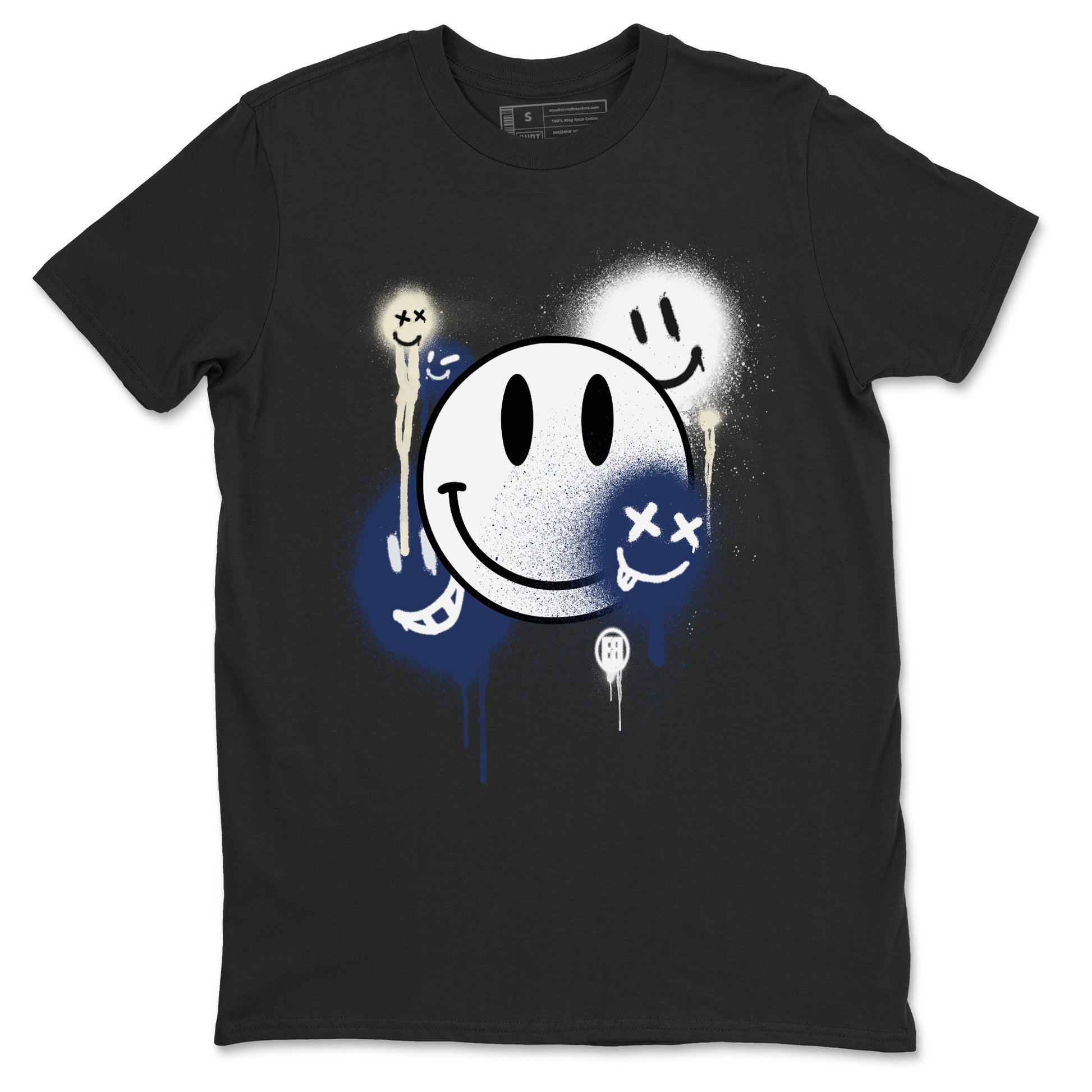 1s Midnight Navy shirts to match jordans Smile Painting sneaker match tees Air Jordan 1 Midnight Navy match shoes to clothes SNRT Sneaker Tees unisex cotton Black 2 shirts
