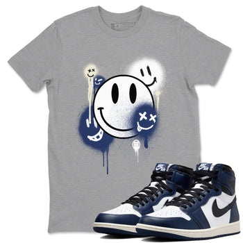 1s Midnight Navy shirts to match jordans Smile Painting sneaker match tees Air Jordan 1 Midnight Navy match shoes to clothes SNRT Sneaker Tees unisex cotton Heather Grey 1 shirts
