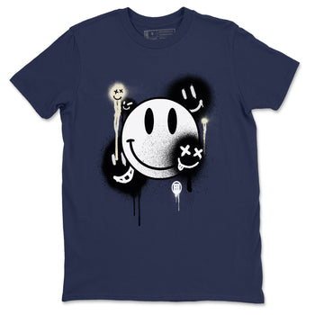1s Midnight Navy shirts to match jordans Smile Painting sneaker match tees Air Jordan 1 Midnight Navy match shoes to clothes SNRT Sneaker Tees unisex cotton Navy 2 shirts