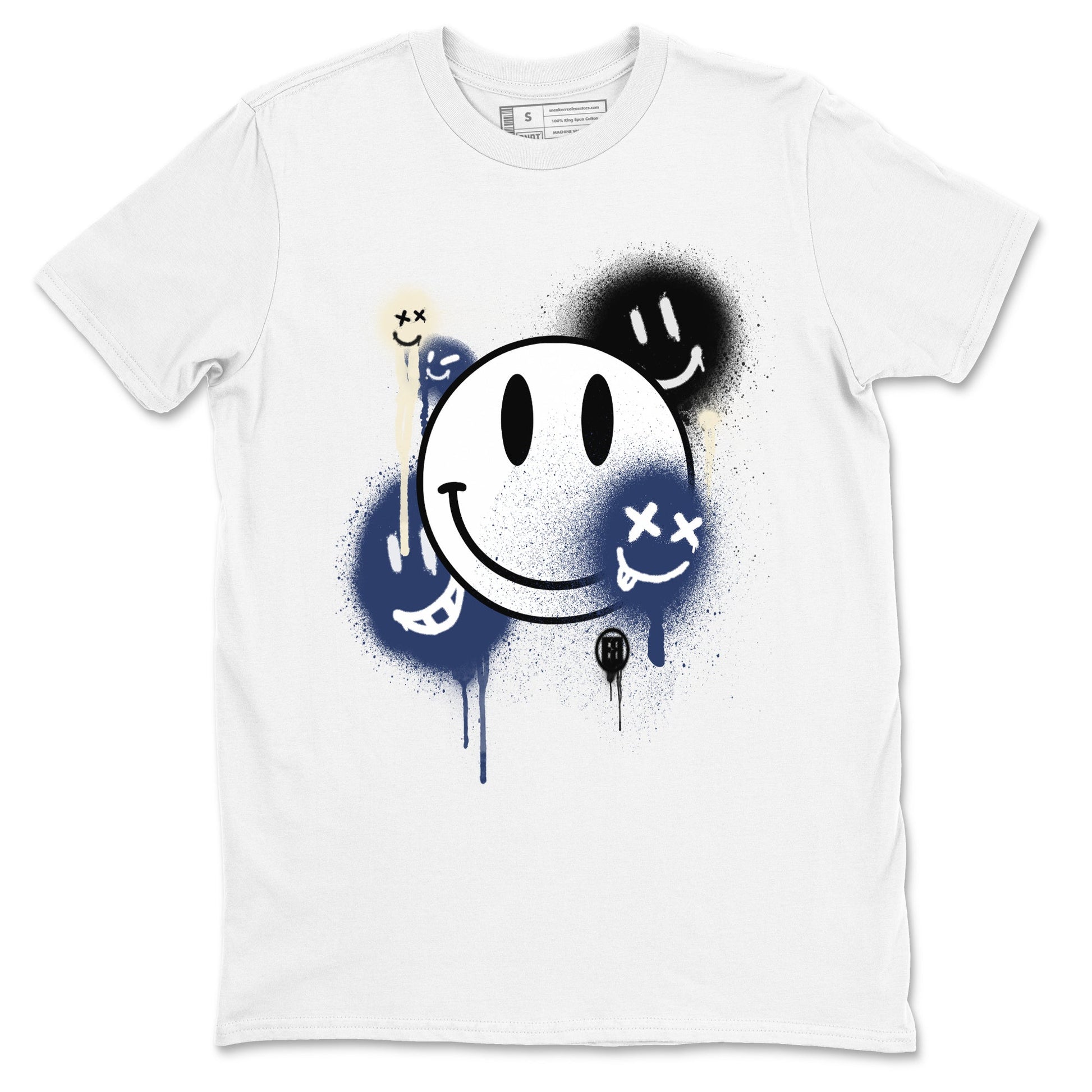 1s Midnight Navy shirts to match jordans Smile Painting sneaker match tees Air Jordan 1 Midnight Navy match shoes to clothes SNRT Sneaker Tees unisex cotton White 2 shirts