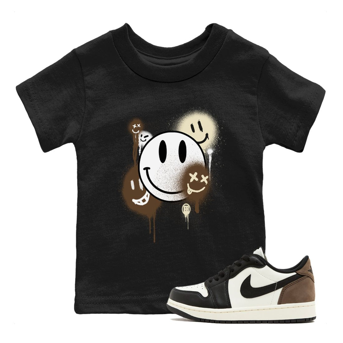 1s Mocha shirts to match jordans Smile Painting sneaker match tees Air Jordan 1 Mocha match shoes to clothes SNRT Sneaker Tees Youth Baby Black 1 tee