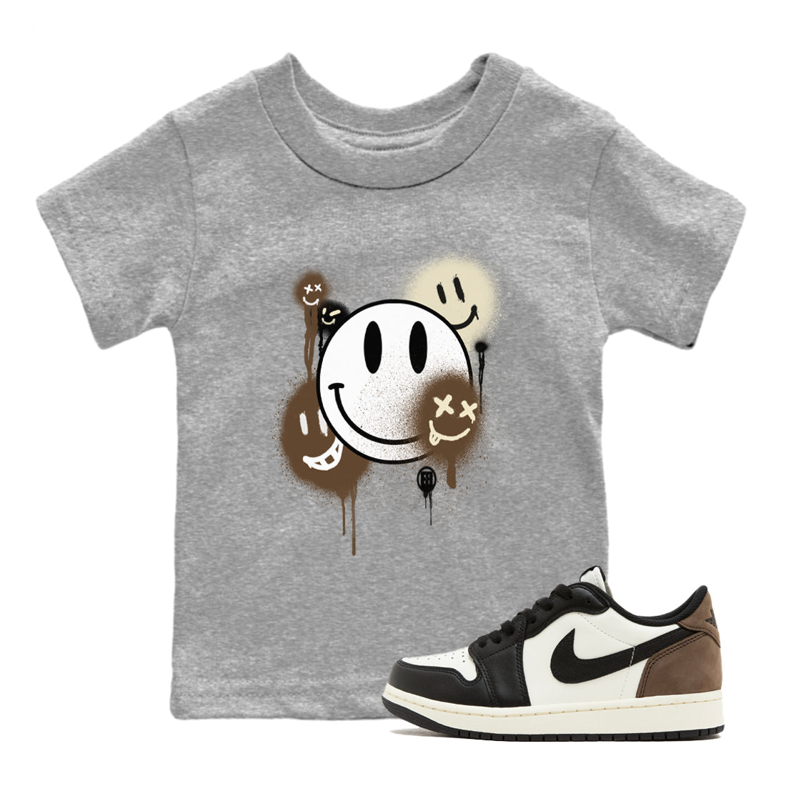 1s Mocha shirts to match jordans Smile Painting sneaker match tees Air Jordan 1 Mocha match shoes to clothes SNRT Sneaker Tees Youth Baby Heather Grey 1 tee
