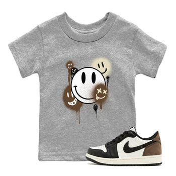 1s Mocha shirts to match jordans Smile Painting sneaker match tees Air Jordan 1 Mocha match shoes to clothes SNRT Sneaker Tees Youth Baby Heather Grey 1 tee