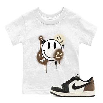 1s Mocha shirts to match jordans Smile Painting sneaker match tees Air Jordan 1 Mocha match shoes to clothes SNRT Sneaker Tees Youth Baby White 1 tee