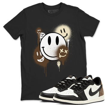1s Mocha shirts to match jordans Smile Painting sneaker match tees Air Jordan 1 Mocha match shoes to clothes SNRT Sneaker Tees unisex cotton Black 1 shirts