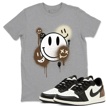1s Mocha shirts to match jordans Smile Painting sneaker match tees Air Jordan 1 Mocha match shoes to clothes SNRT Sneaker Tees unisex cotton Heather Grey 1 shirts
