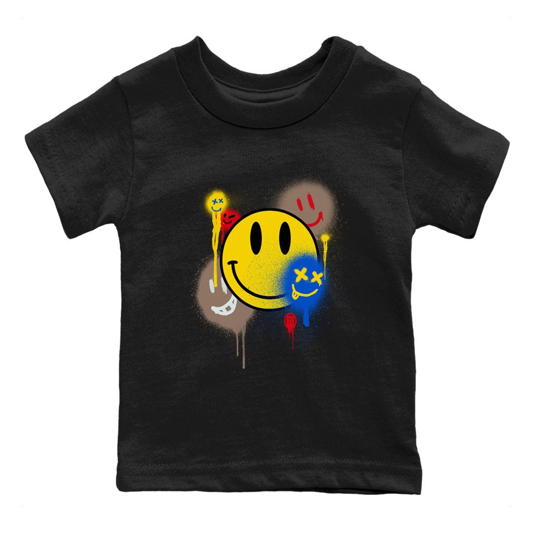 1s Travis Scott Canary shirt to match jordans Smile Painting sneaker tees Air Jordan 1 Travis Scott Canary SNRT sneaker release tees baby toddler Black 2 cotton Shirt