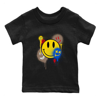 1s Travis Scott Canary shirt to match jordans Smile Painting sneaker tees Air Jordan 1 Travis Scott Canary SNRT sneaker release tees baby toddler Black 2 cotton Shirt