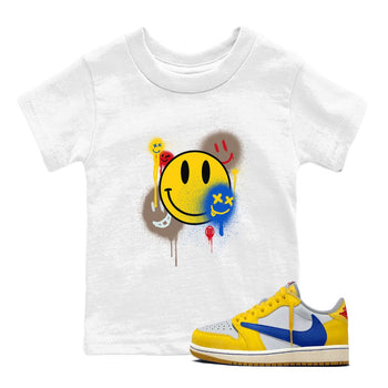 1s Travis Scott Canary shirt to match jordans Smile Painting sneaker tees Air Jordan 1 Travis Scott Canary SNRT sneaker release tees baby toddler White 1 cotton Shirt