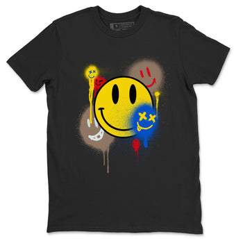 1s Travis Scott Canary shirt to match jordans Smile Painting sneaker tees Air Jordan 1 Travis Scott Canary SNRT Sneaker Release Tees unisex cotton Black 2 crew neck shirt