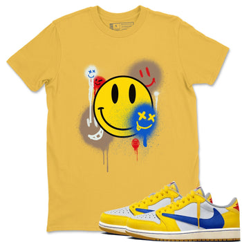 1s Travis Scott Canary shirt to match jordans Smile Painting sneaker tees Air Jordan 1 Travis Scott Canary SNRT Sneaker Release Tees unisex cotton Daisy 1 crew neck shirt